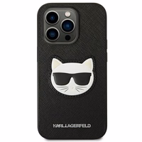 Karl Lagerfeld Saffiano Choupette Head Patch dėklas telefonui iPhone 14 Pro Max - juodas