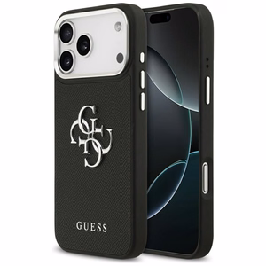 Guess Grained Big 4G Classic Logo dėklas telefonui iPhone 17 Pro Max - juodas