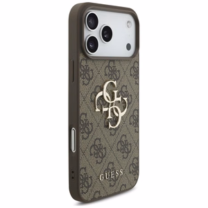 Guess PU 4G Metal Logo dėklas Apple iPhone 18 Pro, rudas