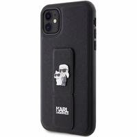 Karl Lagerfeld Gripstand Saffiano Karl&Choupette Pins dėklas telefonui iPhone 11 / Xr - juodas