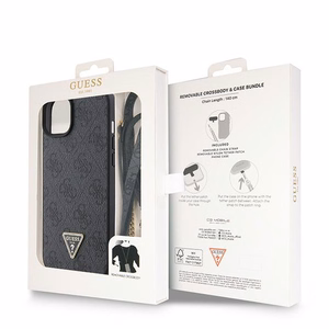 Guess GUHCP15SP4TDSCPK iPhone 15 6.1" juodas/juodas kietas dėklas telefonui Crossbody 4G Metal Logo