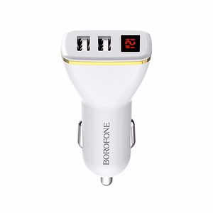 Borofone BZ11 Speed Map automobilinis įkroviklis su 2 USB-A jungtimis, su skaitmeniniu ekranu, baltas