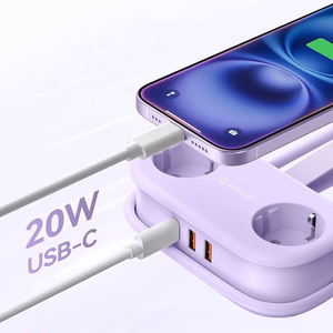 Orico AP3 20W GaN 5in1 maitinimo blokas 2x AC + 2x USB-A + 1x USB-C - violetinis