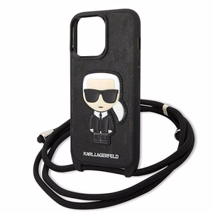 Karl Lagerfeld odinis monogramos lopas ir virvelė Iconik dėklas iPhone 13 Pro / 13 - juoda
