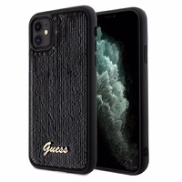 Guess Blizgučiai užrašas metalinis dėklas telefonui iPhone 11 / Xr - juodas