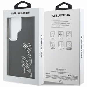 Karl Lagerfeld dėklas Grained Signature Metal Resin Logo Samsung Galaxy S26 Ultra juodas