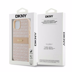 DKNY odinis mono juostelės ir metalinis logotipas dėklas iPhone 15/14/13 - rožinis