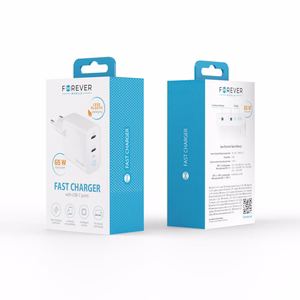 "Forever TC-06-65CC GaN PD QC įkroviklis 2x USB-C 65W, baltas