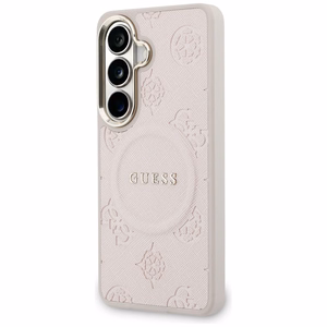 Guess dėklas Saffiano Peony Embossed Ring MagSafe skirtas Samsung Galaxy S26 rožinis