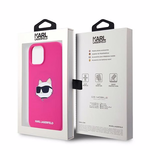 Karl Lagerfeld Silikoninis Choupette Head Magnetinis dėklas telefonui iPhone 15 Plus / 14 Plus – rožinis