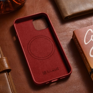 iCarer Dėklas Odinis viršelis pagamintas iš natūralios odos iPhone 14 Plus raudonas (suderinamas su MagSafe)
