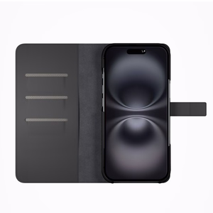 Puro Wallet nuimamas magnetinis 2in1 PU odos dėklas su atvartu ir pinigine iPhone 16 - juodas