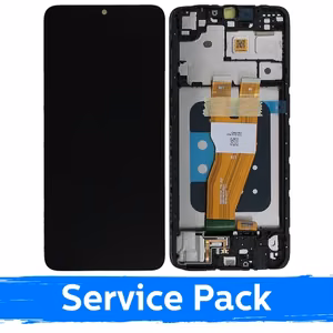 LCD ekranas suderinamas su Samsung A055 A05 juodas su rėmeliu (Service Pack)