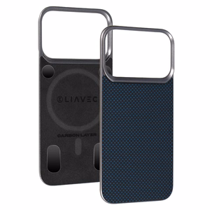 Liavec Carbon Layer Magsafe Aramid Fiber dėklas skirtas Iphone 17 Pro Max mėlynas