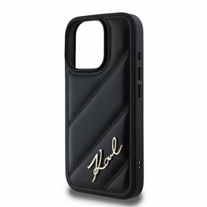 Karl Lagerfeld Dygsniuotas Parašas dėklas telefonui iPhone 16 Pro - juodas