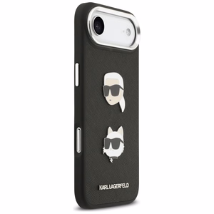 KARL LAGERFELD dėklas telefonui IPHONE 17 Air, suderinamas su magnetiniu MagSafe (KLHCP17MPSFDHPOK, FW Grained PU W/ K&C Heads Pins & Logo) juodas