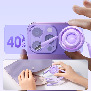 Joyroom Colorful Series S-A40 ištraukiamas 3-in-1 kabelis USB-A - USB-C / Lightning / Micro USB 1m - violetinis