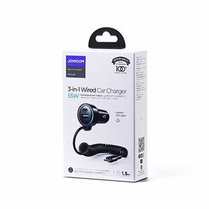 Automobilinis įkroviklis Joyroom JR-CL07 3-in-1 USB/Type-C 55W + Type-C 1.5m juodas