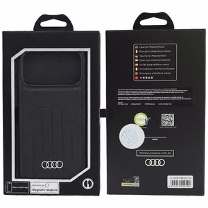 Audi sintetinės odos dėklas, skirtas iPhone 18 Pro Max / 17 Pro Max, suderinamas su MagSafe – juodas