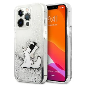 Karl Lagerfeld Skystas blizgučiai Choupette Fun dėklas telefonui iPhone 13 Pro Max 6.7" - sidabrinis