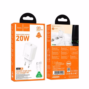 Įkroviklis Hoco USB-C QC PD 20W + kabelis USB-C į USB-C N60 baltas