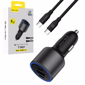 Blavec Car charger BS-06D-C Trip - USB + 2xType C - QC 3.0 18W PD 65W with Type C to Type C (CCBS06DCQ-U2CB) black