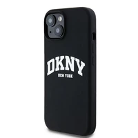 DKNY Liquid Silicone White Printed Logo MagSafe Dėklas telefonui iPhone 14/15/13 - juodas (m)