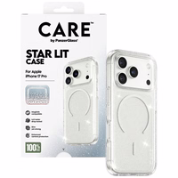 CARE by PanzerGlass Flagship Urban Explorer dėklas telefonui su baltu magnetiniu MagSafe, skirtas iPhone 17 Pro – skaidrus su blizgučiais