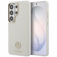 Guess dėklas Rhinestone Round Logo MagSafe skirtas Samsung Galaxy S26 Ultra smėlio spalvos