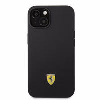 Ferrari FEHMSIP14MBK iPhone 14 Plus 6.7" juoda/juoda kietas dėklas silikoninis metalinis logotipas Magsafe