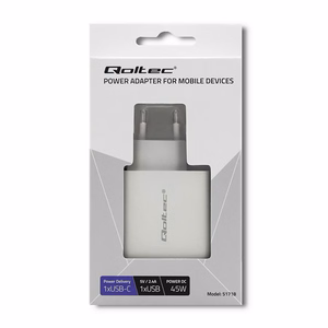 Qoltec 51718 īkroviklis 45 W, USB-C PD, USB, baltas