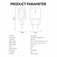 BWOO wall įkroviklis CDA182 QC 38W 1x USB-A + 1x USB-C baltas