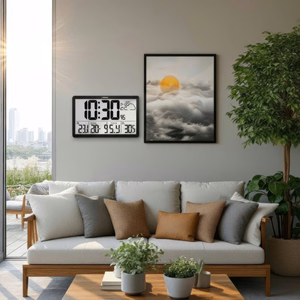 Ypač didelis LCD sieninis laikrodis „GreenBlue GB218“ su orų stotele, temperatūros ir datos rodymu