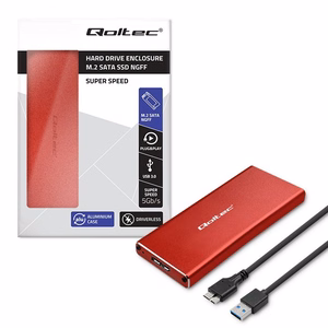 Qoltec 51831 dėklas | M.2 SSD | SATA | NGFF | USB 3.0 | Super speed 5Gb/s | 2TB | raudonas