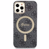 Rinkinys Guess GUBPP12MH4EACSK Dėklas+Įkroviklis iPhone 12/12 Pro juodas/juodas kietas dėklas 4G Spauda Magnetinis