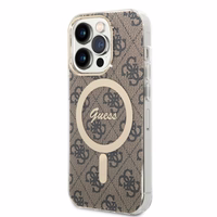 Rinkinys Guess GUBPP14XH4EACSW dėklas + įkroviklis iPhone 14 Pro Max 6.7" rudas/kietas dėklas 4G Spausdinimas Magnetinis