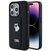 Karl Lagerfeld Gripstand Saffiano Choupette Pins dėklas telefonui iPhone 14 Pro - juodas