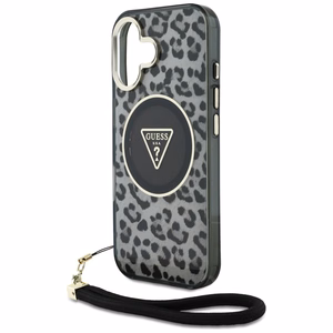 Guess HC IML leopardas trikampio virvelės dirželis MagSafe dėklas iPhone 16 - juodas