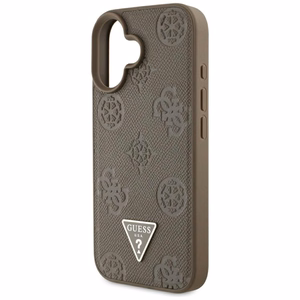 Guess Grained Hot Stamp Peony trikampio logotipo magnetinis dėklas telefonui iPhone 16 - rudas