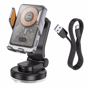 HOCO automobilinis laikiklis telefonui priekinio stiklo ir centrinės konsolės HW8 (15W) juodas