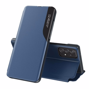 Eco Leather View dėklas telefonui elegantiškas dėklas su atvartu ir stovo funkcija Samsung Galaxy A73 mėlyna