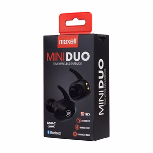 MAXELL MINI DUO Belaidės ausinės su įkrovimo dėklu Juoda