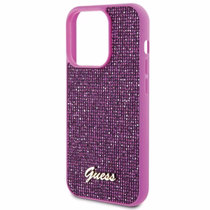 Guess Disko Metalinis Užrašas dėklas telefonui iPhone 15 Pro - rožinis