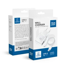 BLUE STAR kelioninis įkroviklis 1A 5W USB-A + kabelis USB-A į Micro USB TFK-TC-1100B baltas