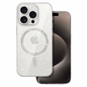 Blizgus magnetinis dėklas telefonui Iphone 15 Pro skaidrus