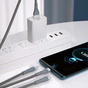 Dudao 3in1 USB laidas Lightning / microUSB / USB Type C 65W 1.2m pilkas (L20X)