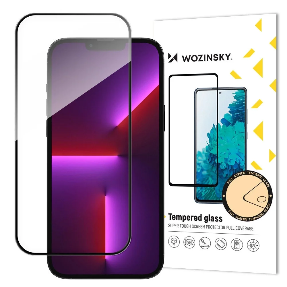 Wozinsky Full Glue grūdintas stiklas baltame fone