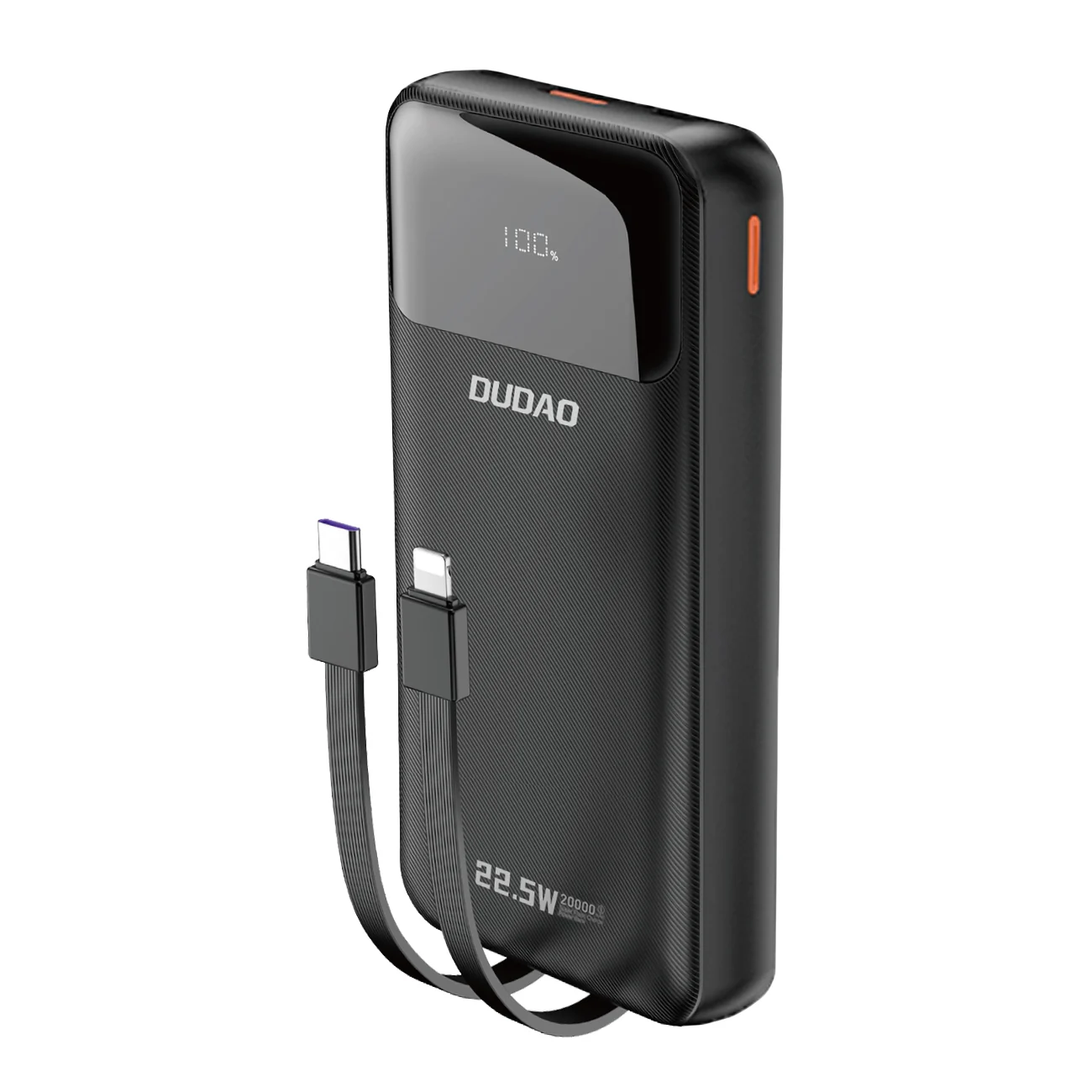 Dudao K15Pro внешний аккумулятор 20000mAh 22.5W PD USB-C / USB-A / со встроенными кабелями Lightning и USB-C - Чёрный