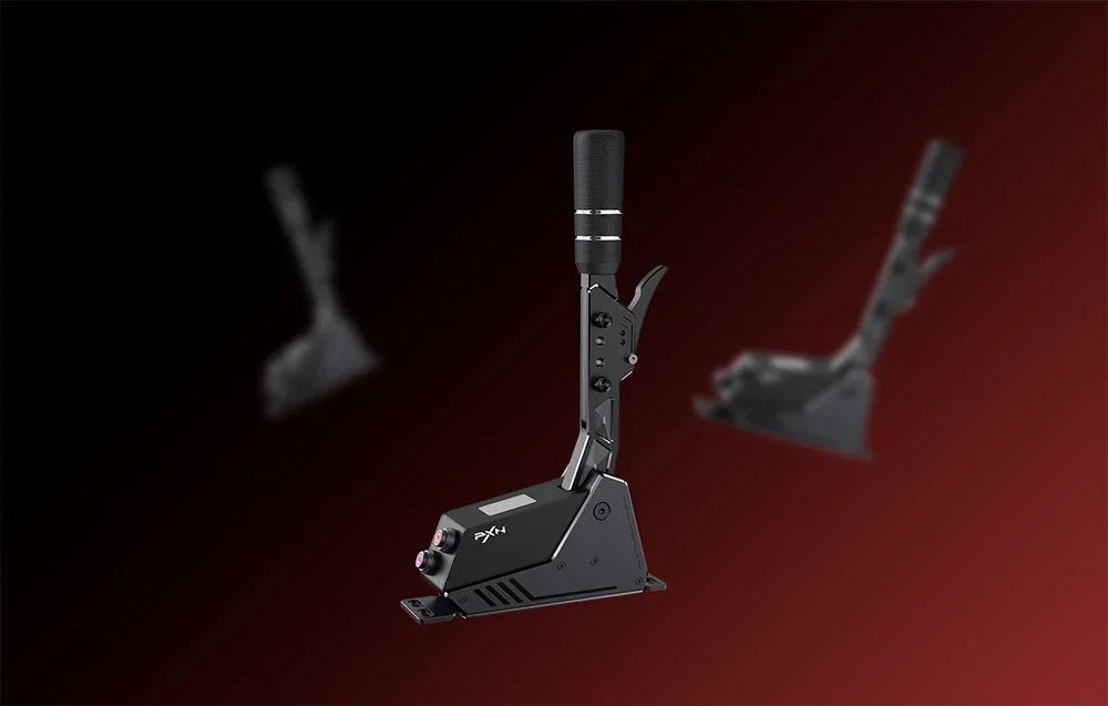 View of the PXN sequential gearbox with additional fuzzy units on the sides against a gradient background