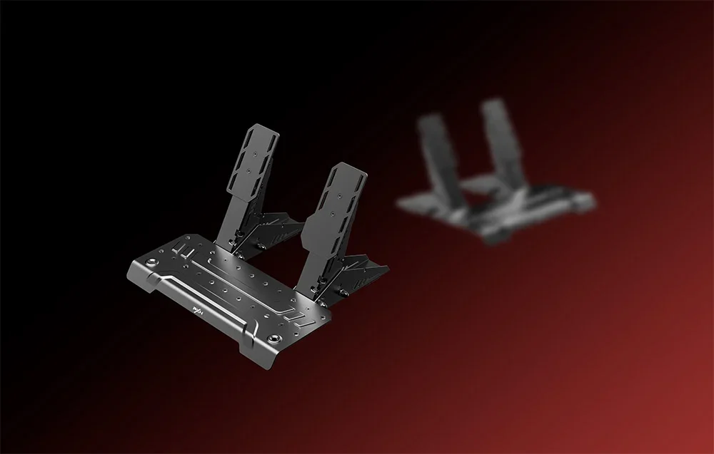 PXN pedals in graphite color with two plates for brake and gas and a fuzzy copy in the background